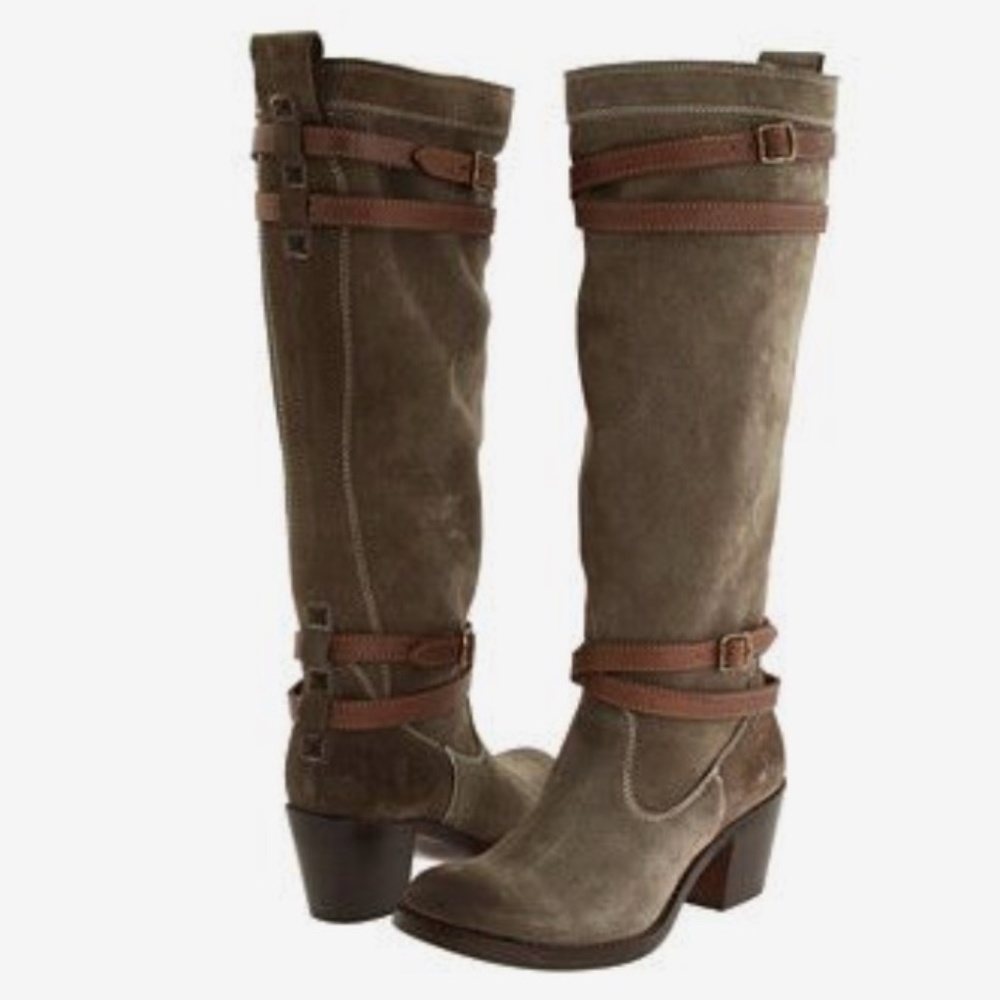 Frye Suede Jane Strappy Boots Size 8 Grey